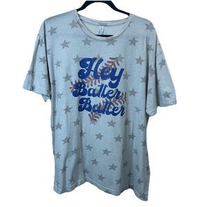 Code Five Hey Batter Batter Baseball Star Print Graphic Tee Womens Size XL